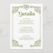 Olijfgroen Antiek Lijst Trouwdetails Informatiekaartje (Voorkant)