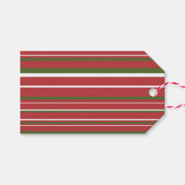 Olijfgroen, Aurora Rood, Witte Streep Kerstmis Cadeaulabel