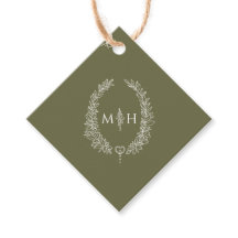 Olijfgroen blad ovale krans monogram bruiloft