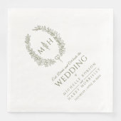 Olijfgroen bladovaal met grote monogram als bruilo servet (Voorkant)