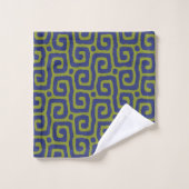 Olijfgroen & Blauw Abstract Patroon Bad Handdoek (Wasdoekje)