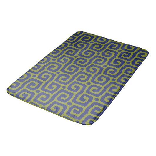Olijfgroen & blauw abstract patroon badmat (Gekanteld)