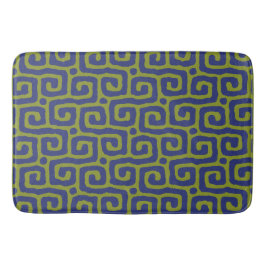 Olijfgroen & blauw abstract patroon badmat