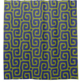 Olijfgroen & blauw abstract patroon douchegordijn