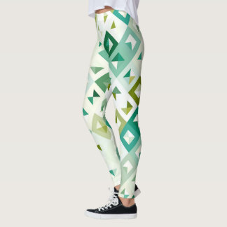 Olijfgroen Blauwgroen Blauw Ivoor Mozaïek Kunstpat Leggings