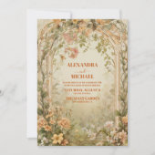  Olijfgroen Bloemen Art Nouveau Bruiloft Kaart (Voorkant)