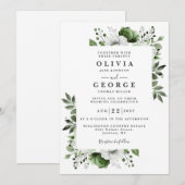 Olijfgroen Bloemen Botanische Moderne Bruiloft Kaart (Voorkant / Achterkant)