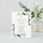 Olijfgroen Bloemen Eerste Heilige Communie Uitnodi Briefkaart (Staand voorkant)