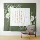 Olijfgroen Bloemen Heilige Communie Foto Achtergro Wandkleed (In Situ (horizontaal))