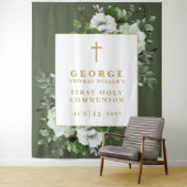 Olijfgroen Bloemen Heilige Communie Foto Achtergro Wandkleed (In situ)