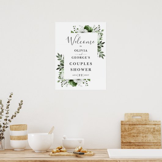 Olijfgroen Bloemen Koppels Douche Welkomstbord Poster (Keuken)