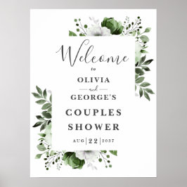 Olijfgroen Bloemen Koppels Douche Welkomstbord Poster