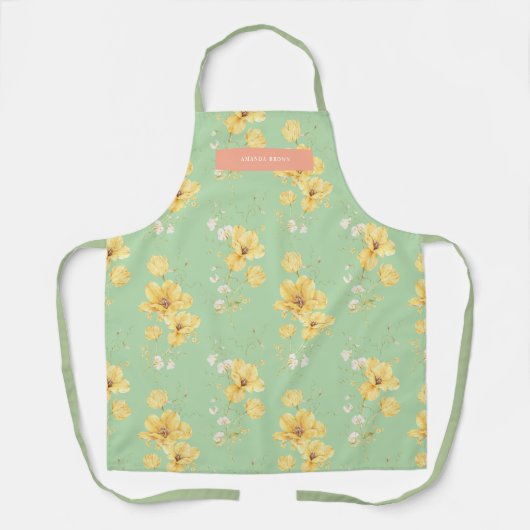 Olijfgroen Bloemen Pastel Elegantie Stijlvol Trend Schort (Voorkant)