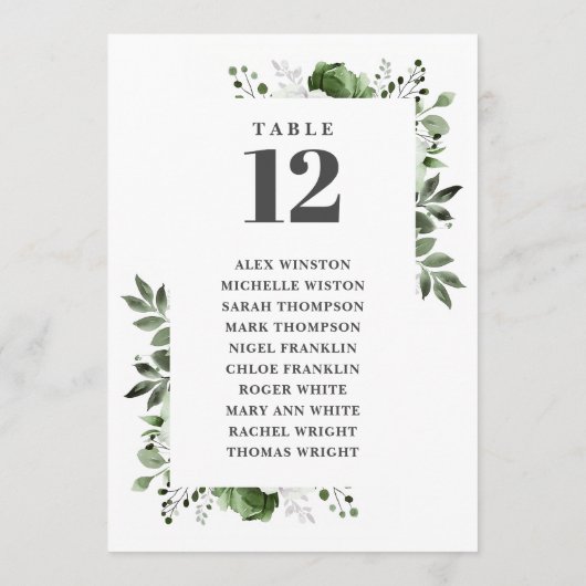 Olijfgroen Bloemen Tafel Nummer Zitplaatskaart Kaart (Achterkant)