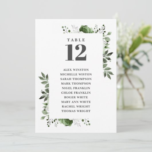 Olijfgroen Bloemen Tafel Nummer Zitplaatskaart Kaart (Staand voorkant)