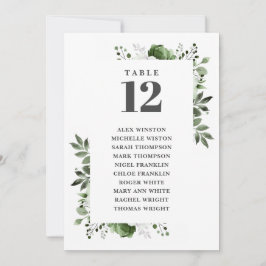 Olijfgroen Bloemen Tafel Nummer Zitplaatskaart Kaart