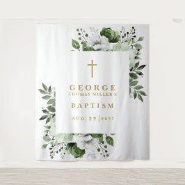Olijfgroen Botanisch Doopsel Foto achtergrond Wandkleed