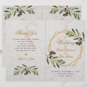Olijfgroen botanisch geometrisch huwelijksprogramm (Voorkant / Achterkant)