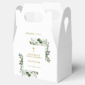 Olijfgroen Botanisch Modern Doopsel Bedankdoosjes (Geopend)
