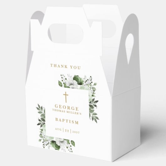 Olijfgroen Botanisch Modern Doopsel Bedankdoosjes (Geopend)