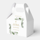 Olijfgroen Botanisch Modern Doopsel Bedankdoosjes (Voorkant Zijde)