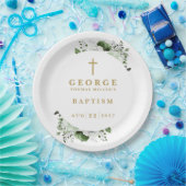 Olijfgroen Botanisch Modern Doopsel Papieren Bordje (Feest)