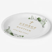 Olijfgroen Botanisch Modern Doopsel Papieren Bordje (Gekanteld)