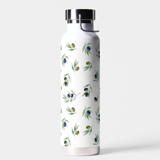 Olijfgroen botanisch waterverf chic patroon waterfles (Links)