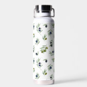 Olijfgroen botanisch waterverf chic patroon waterfles (Achterkant)