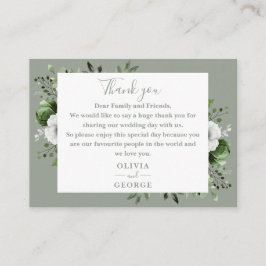 Olijfgroen Botanische Bloemen Huwelijk Dank u Plaatskaartje