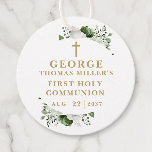 Olijfgroen Botanische Moderne Eerste Heilige Commu Bedankjes Labels (Voorkant)