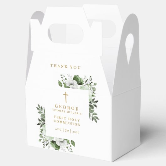 Olijfgroen Botanische Moderne Heilige Communie Bedankdoosjes (Geopend)