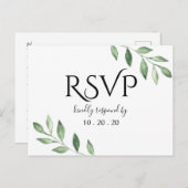 Olijfgroen Botanische Waterverf Bruiloft RSVP Briefkaart (Voorkant / Achterkant)