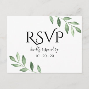 Olijfgroen Botanische Waterverf Bruiloft RSVP Briefkaart
