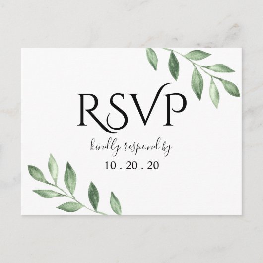 Olijfgroen Botanische Waterverf Bruiloft RSVP Briefkaart (Voorkant)