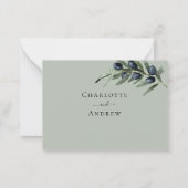 Olijfgroen bruiloft reactie RSVP Notitiekaartje (Achterkant)