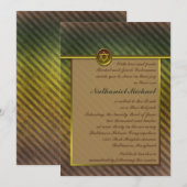 Olijfgroen, bruin gestreepte bar Mitzvah uitnodigi Kaart (Voorkant / Achterkant)