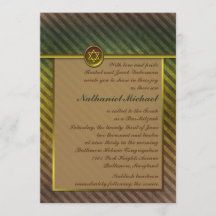 Olijfgroen, bruin gestreepte bar Mitzvah uitnodigi