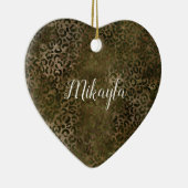 Olijfgroen bruin luipaardprint keramisch ornament (Rechts)