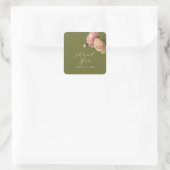 Olijfgroen | Chic Blush Script Roos bruiloft Vierkante Sticker (Tas)