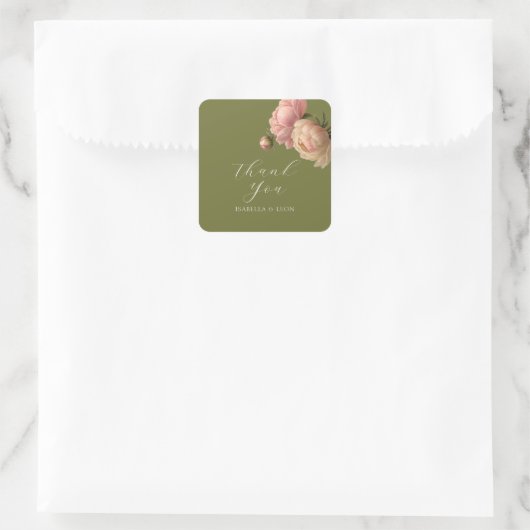 Olijfgroen | Chic Blush Script Roos bruiloft Vierkante Sticker (Tas)