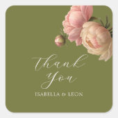 Olijfgroen | Chic Blush Script Roos bruiloft Vierkante Sticker (Voorkant)