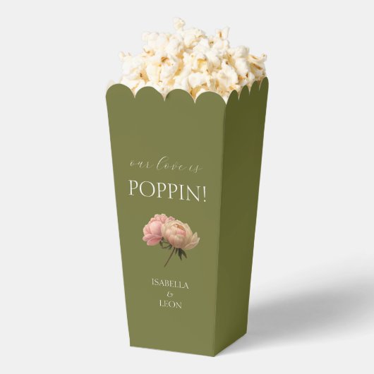 Olijfgroen | Chic Rose Bouquet Paar Popcorn Bedankdoosjes (Popped)