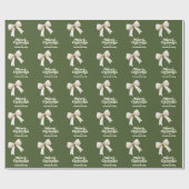 Olijfgroen crème strik retro kerst cadeaupapier (Vlak)