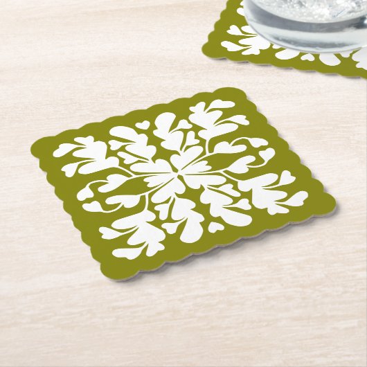 Olijfgroen deco kartonnen onderzetters (Gebogen)