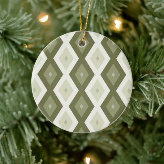 Olijfgroen diamantpatroon keramisch ornament (Boom)