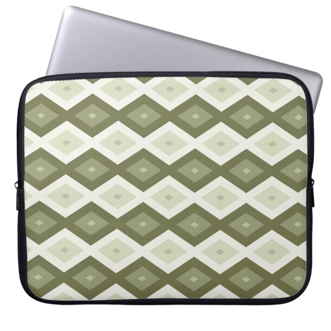 Olijfgroen diamantpatroon laptop sleeve (Voorkant)
