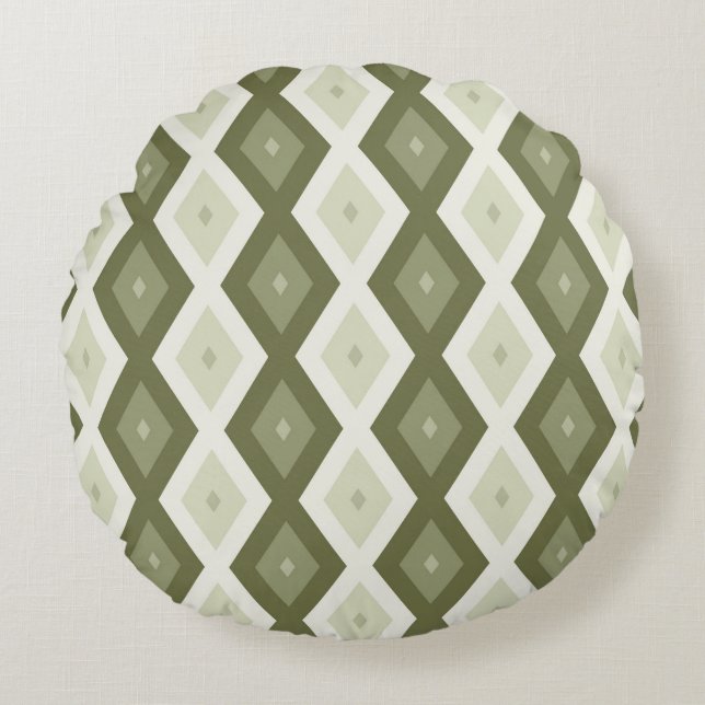 Olijfgroen diamantpatroon rond kussen (Voorkant)