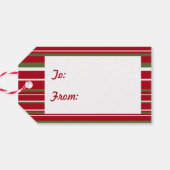Olijfgroen, donkerrood, wit gestreepte kerst cadeaulabel (Achterkant Horizontaal)