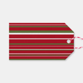 Olijfgroen, donkerrood, wit gestreepte kerst cadeaulabel